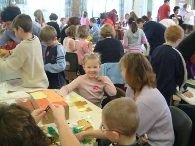 family learning in action at St Peters School activity day making story boxes